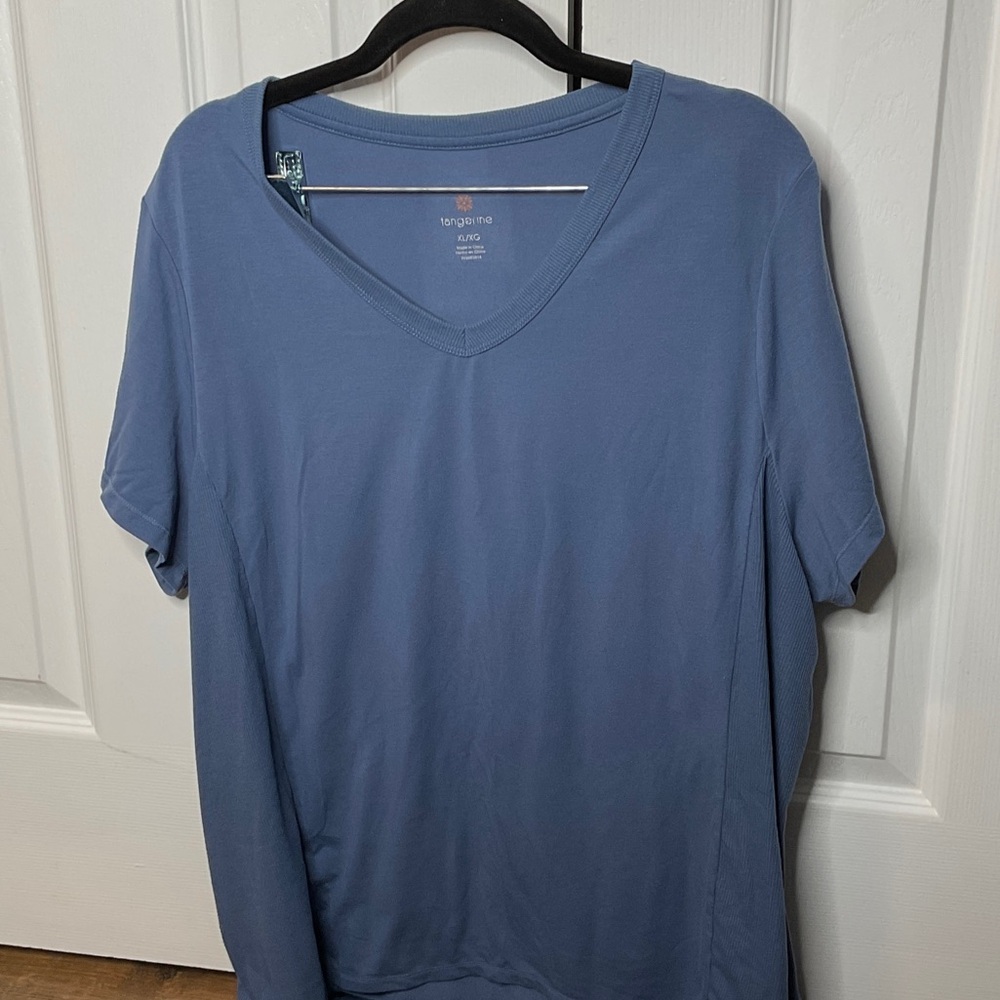 Tangerine Slate Blue V-Neck Activewear Tee, Size XL